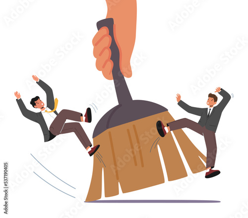 Downsnizing, Company Personnel Reduction and Dismissal Concept. Huge Leader Hand Sweep Team of Business People