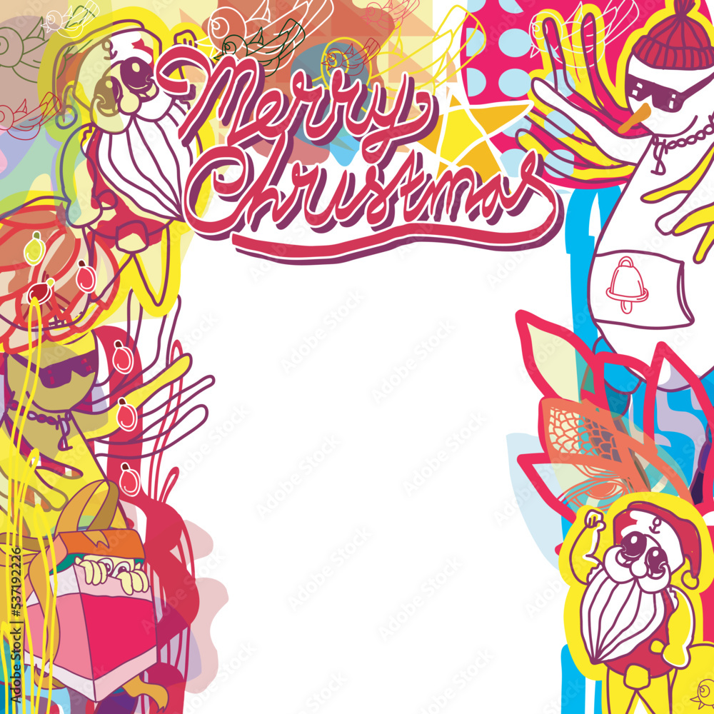Merry Christmas vector card illustration with graffiti, surreal, and abstract theme.