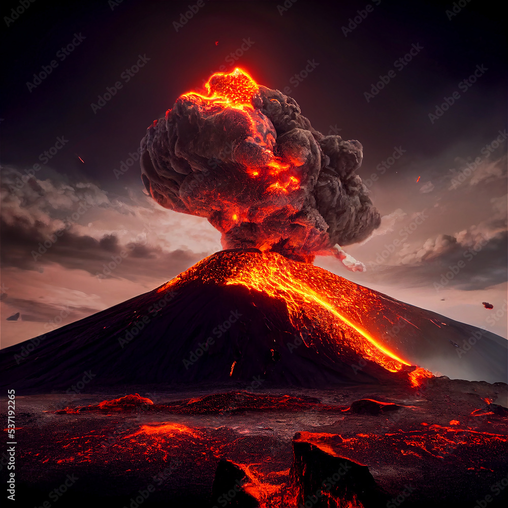 Erupting volcano - obrazy, fototapety, plakaty 