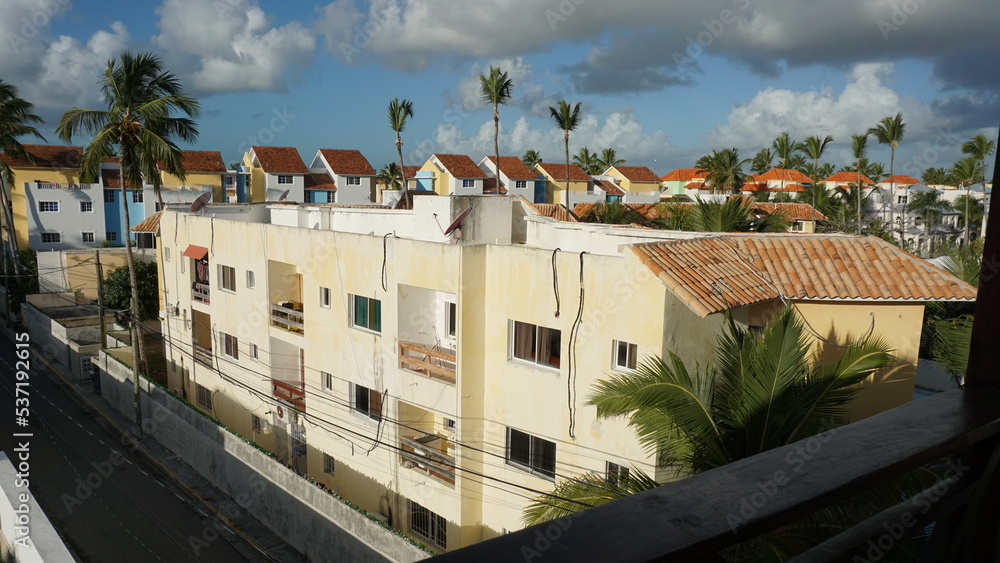 the view of the residential complex Plaza Artistica in Punta Cana in the Dominican Republic in the month of January 2022