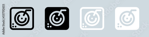 Turntable icon set in black and white. Dj signs vector illustration.