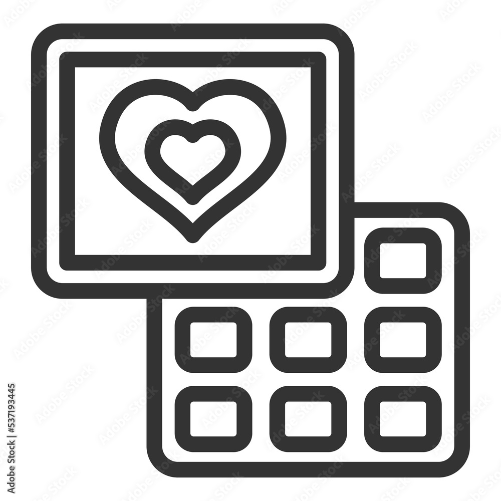 Open box of chocolates with hearts on the box - icon, illustration on white background, outline style Open box of chocolates with hearts on the box - icon, illustration on white background, outline style