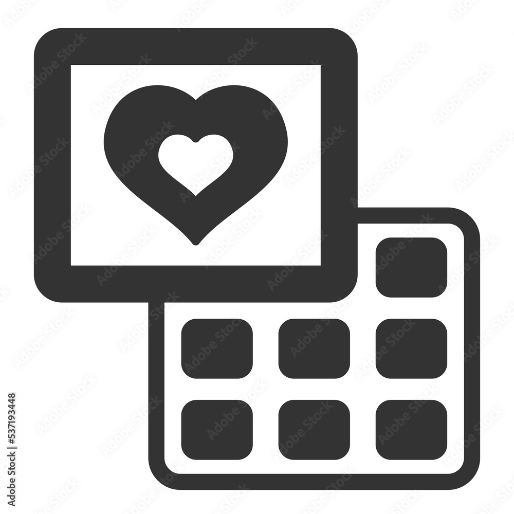 Open box of chocolates with hearts on the box - icon, illustration on white background, glyph style Open box of chocolates with hearts on the box - icon, illustration on white background, glyph style