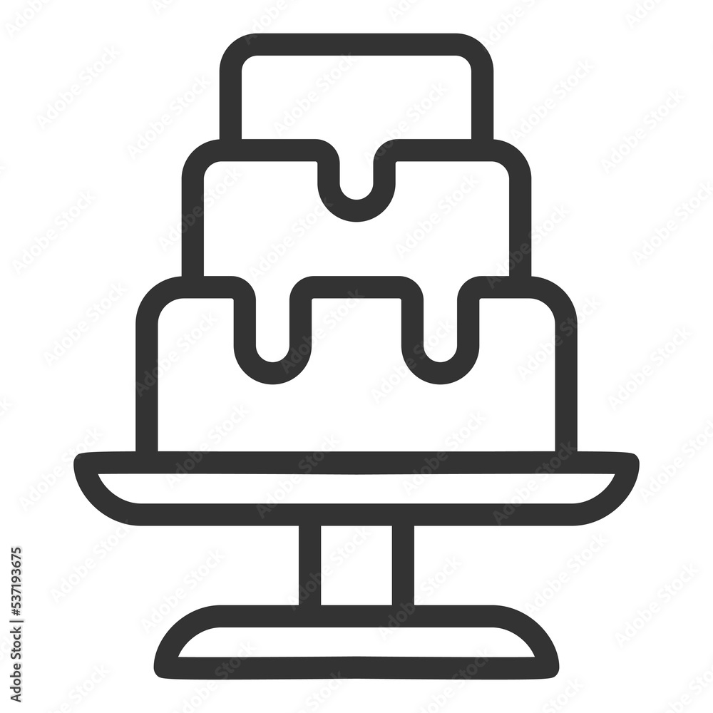 Three tier chocolate drip cake - icon, illustration on white background, outline style Three tier chocolate drip cake - icon, illustration on white background, outline style