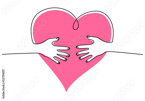One continuous single line of charity day with two hands and love isolated on white background.