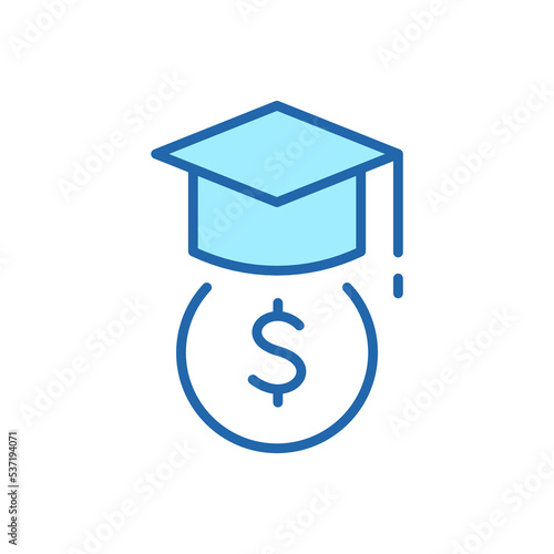 Student Support with Money. Charity and Donation Concept Icon. Affordable education. Charitable foundation for Education. Financial Aid for Learning. Editable stroke. Vector illustration
