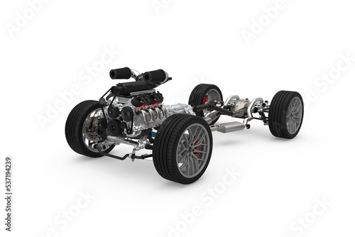 Car chassis. Car transmission and engine. Car drive train. photo