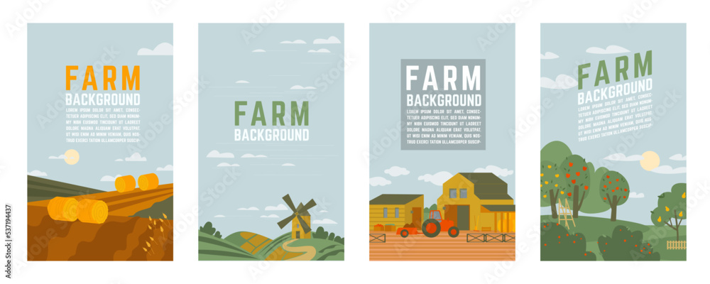 Agricultural banners collection. Portrait background. Graphic design set.