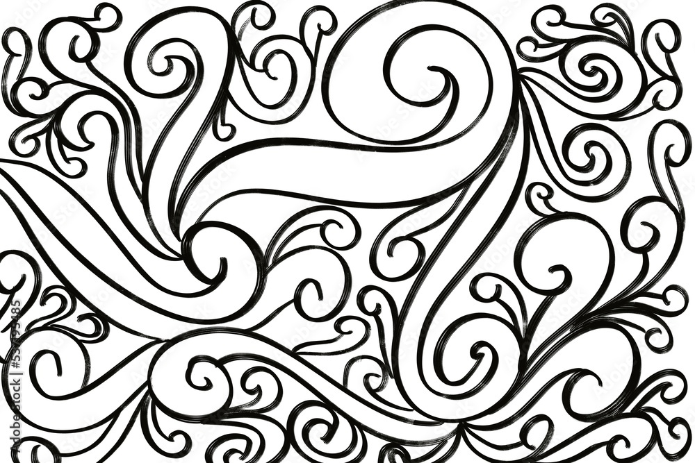 Fototapeta premium Floral abstract hand drawn pattern. Ink drawing flowers in monochrome illustration.