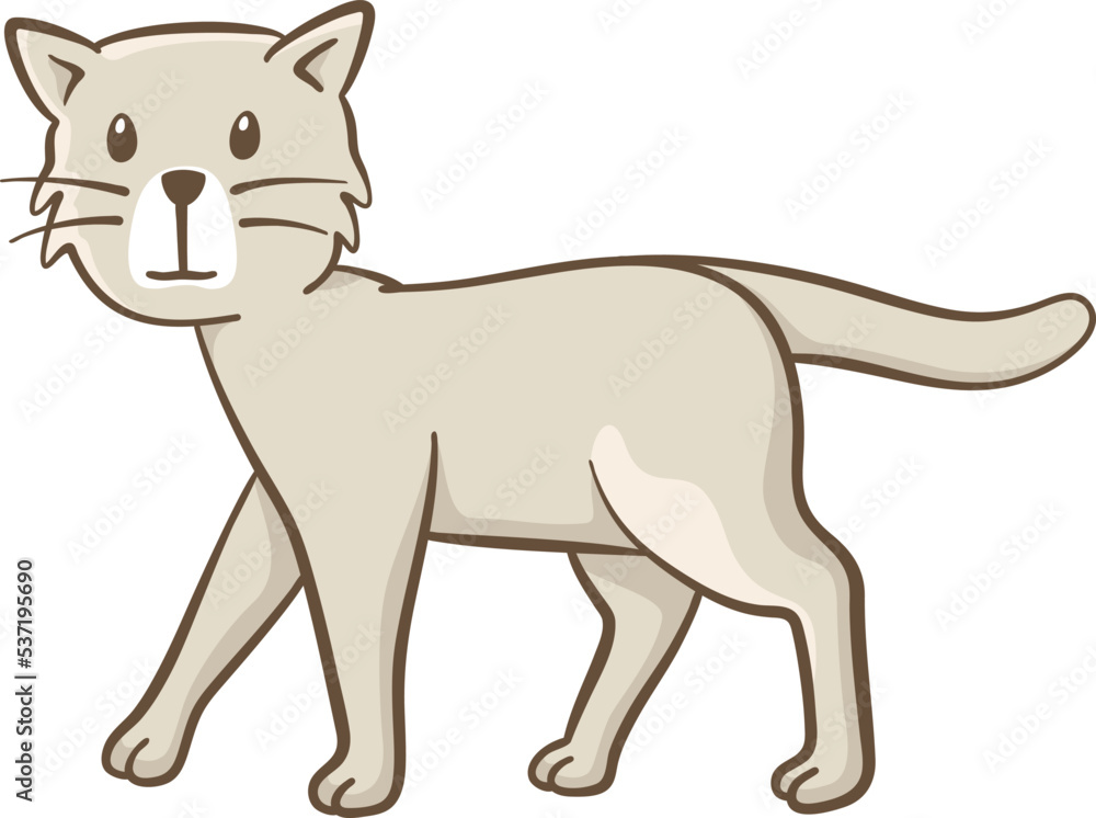 Obraz premium Little cat walking. Cute illustration of a little cat looking at us while walking. Vector illustration on white background.
