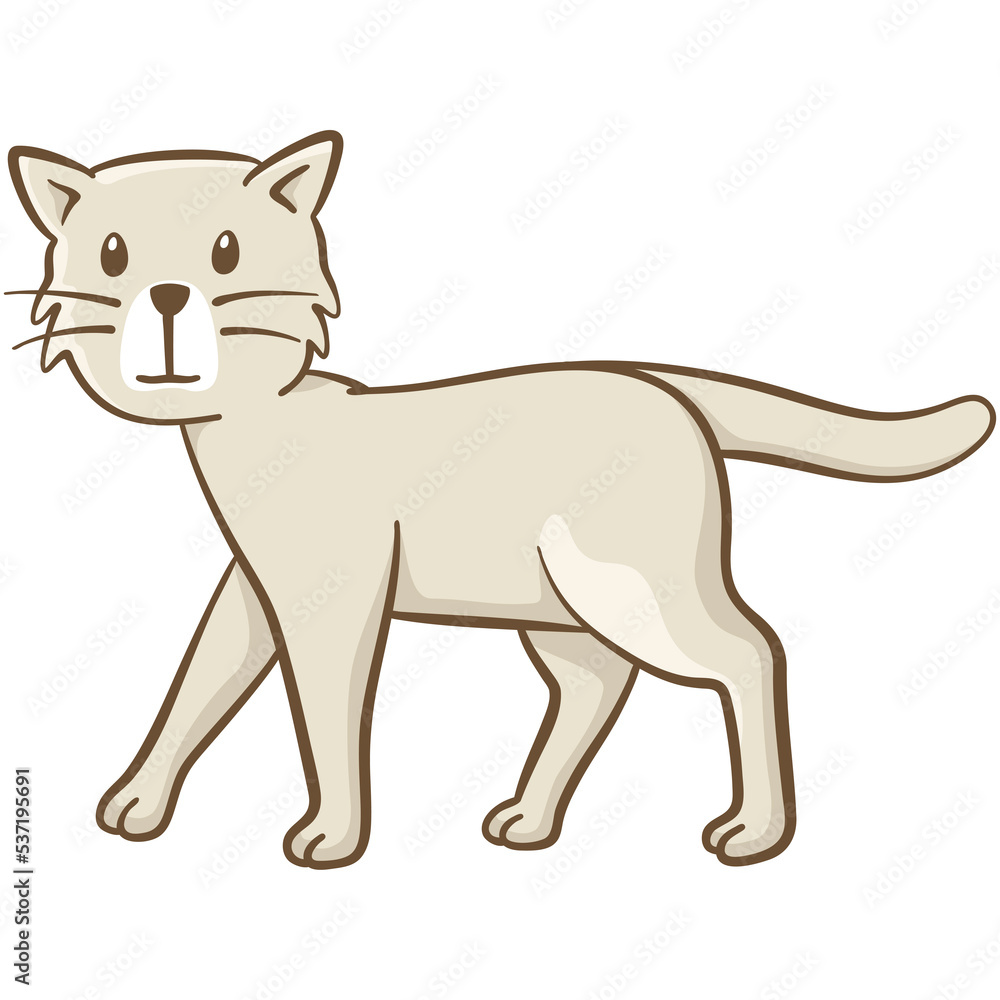 Little cat walking. Cute illustration of a little cat looking at us while walking. Vector illustration on white background.
