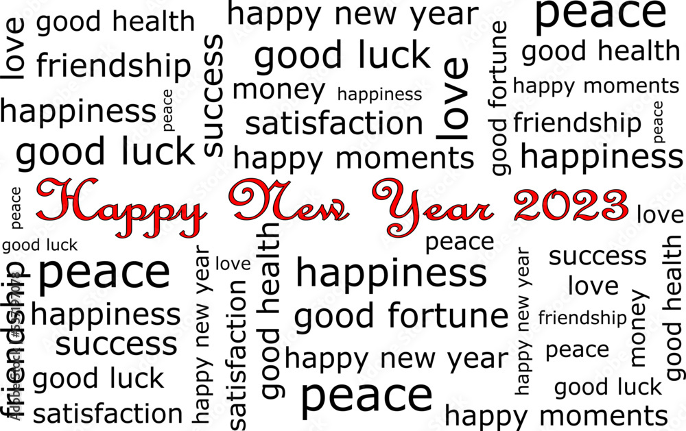 Fototapeta premium Happy New Year 2023 wordcloud - illustration