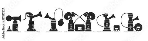 Breast pump black set icon. Vector illustration breastmilk on white background . Isolated vector black set icon breast pump.