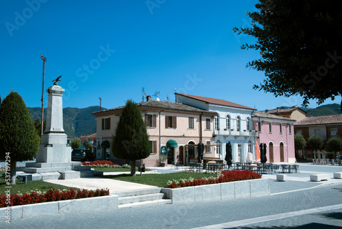 Acqualagna, (PU), Italy - August 10, 2022: Square at Acqualagna, Pesaro Urbino, Marche, Italy, Europe