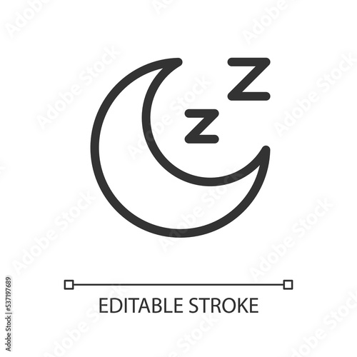 Sleep pixel perfect linear ui icon. Sleeping mode. Muted sound. Do not disturb. Bedtime. GUI, UX design. Outline isolated user interface element for app and web. Editable stroke. Arial font used