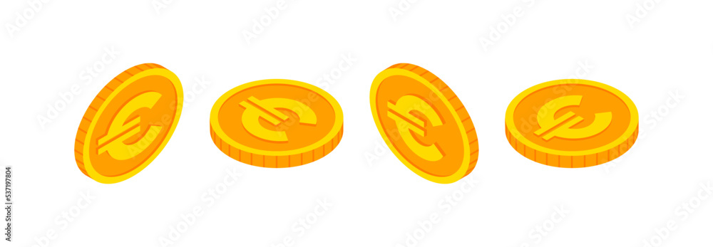 Isometric gold coins set with euro sign. 3d Cash, Euro currency, Game coin, banking or casino money symbol for web, apps, design. European currency exchange icon vector icon - obrazy, fototapety, plakaty 