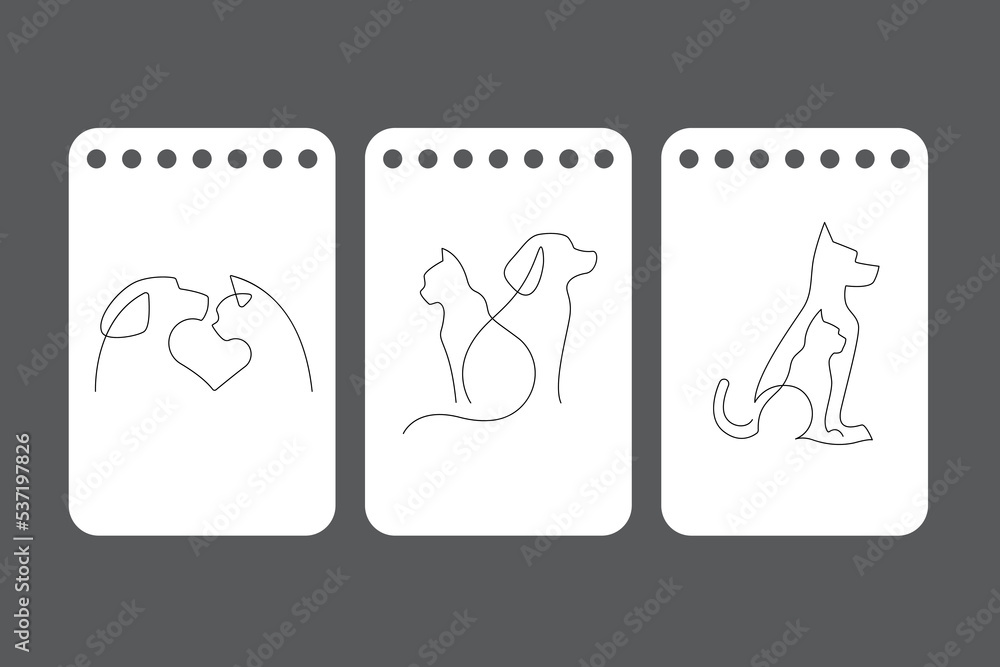 Dog and cat line drawing vector. continuous line dog and cat. line art