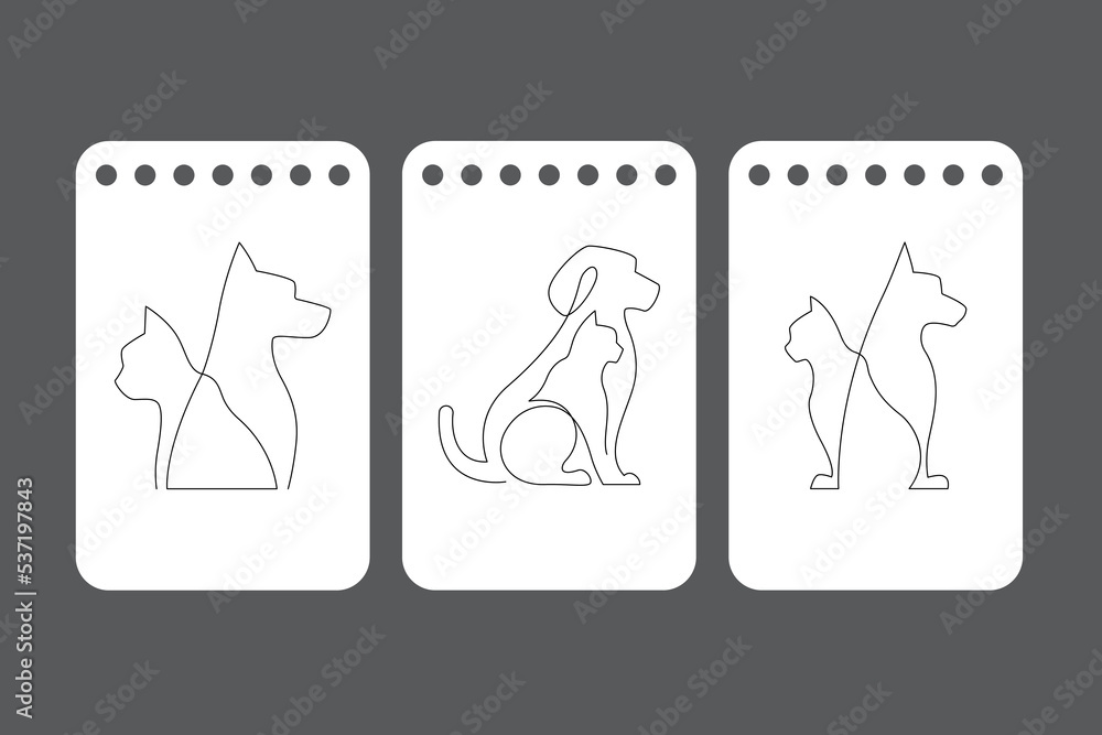 Dog and cat line drawing vector. continuous line dog and cat. line art