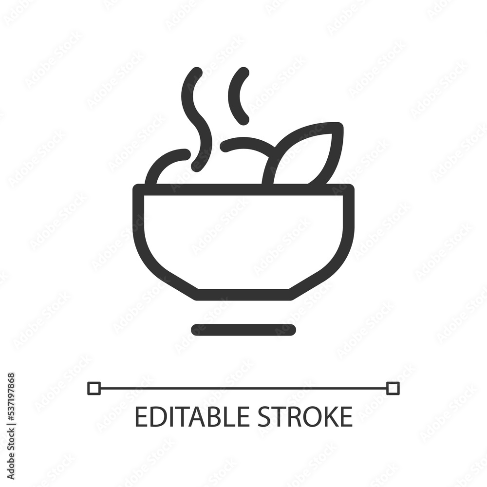 Hot meal pixel perfect linear ui icon. Dinner time. Healthy food. Delicious vegan breakfast. GUI, UX design. Outline isolated user interface element for app and web. Editable stroke. Arial font used Hot meal pixel perfect linear ui icon. Dinner time. Healthy food. Delicious vegan breakfast. GUI, UX design. Outline isolated user interface element for app and web. Editable stroke. Arial font used