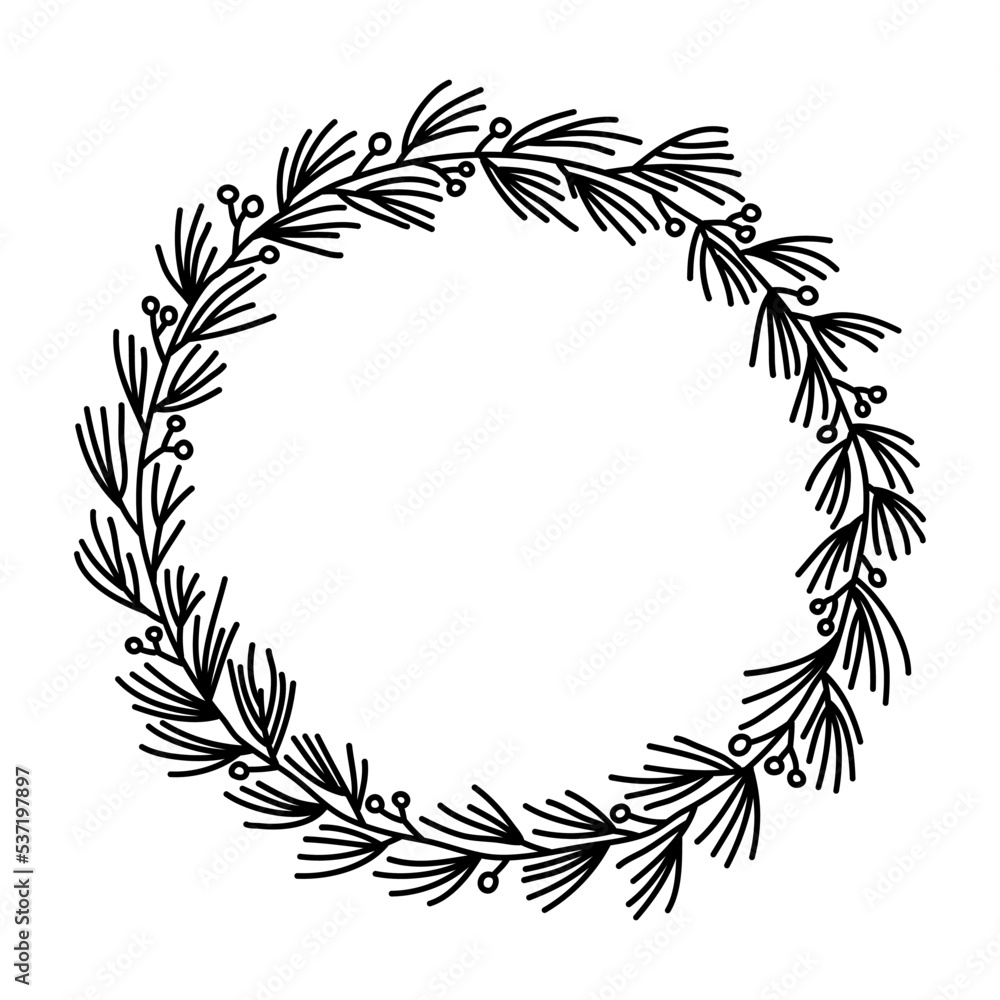 Christmas tree crown line illustration, winter line art vector, christmas decoration element, minimalist line crown vector
