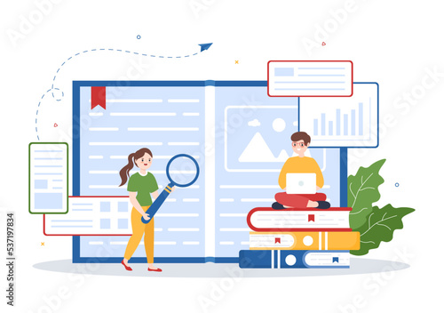 Digital Publishing Content Blog Marketing Writing for Social Media or Webpage Organization in Template Hand Drawn Cartoon Flat Illustration