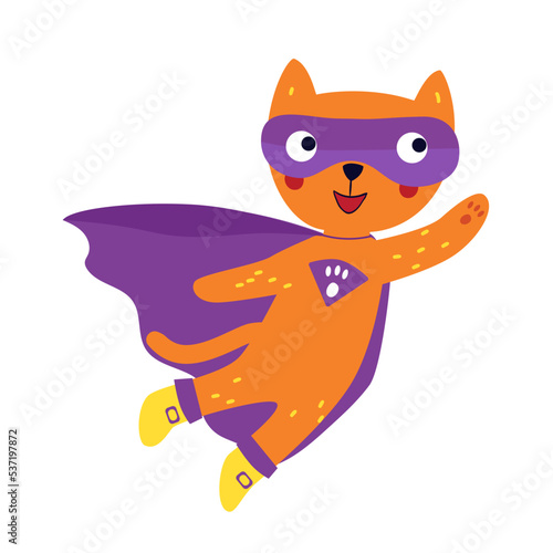 The fairy tale hero Cat in Boots. The superhero flies. Cartoon style illustration
