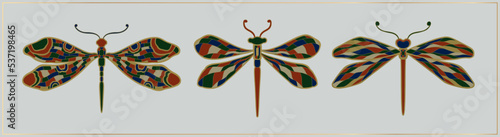 Art nouveau style dragonfly insect basic element. 1920-1930 years vintage design. Symbol motif design.