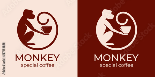 Canvas Print Monkey with a cup of coffee or tea