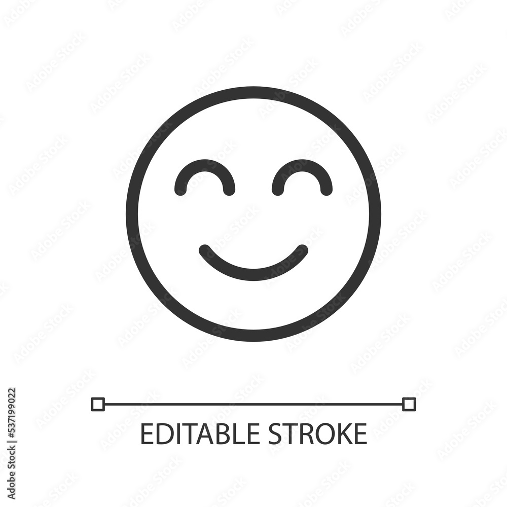 Contented emoji pixel perfect linear ui icon. Pleased and relaxed. Optimistic mood. GUI, UX design. Outline isolated user interface element for app and web. Editable stroke. Arial font used Contented emoji pixel perfect linear ui icon. Pleased and relaxed. Optimistic mood. GUI, UX design. Outline isolated user interface element for app and web. Editable stroke. Arial font used