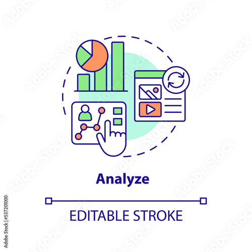Testing customer behavior concept icon. Analyze personalized data. Marketing research abstract idea thin line illustration. Isolated outline drawing. Editable stroke. Arial, Myriad Pro-Bold fonts used