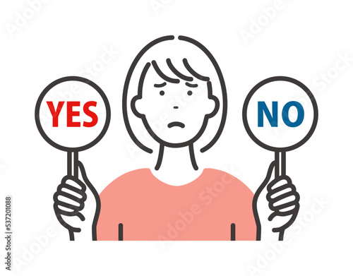 返答に迷う若い女性　YES or NO