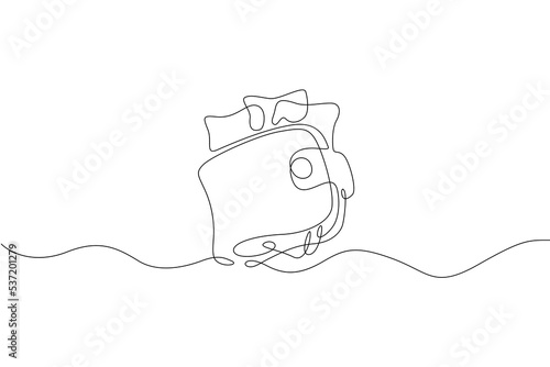 One continuous line. Wallet with banknotes. Money in a leather wallet. Flat minimal icon. One continuous line on a white background.
