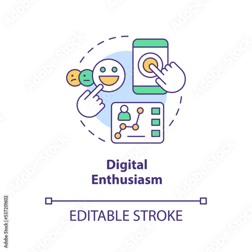 Digital enthusiasm concept icon. Strong interest audience. High user activity abstract idea thin line illustration. Isolated outline drawing. Editable stroke. Arial, Myriad Pro-Bold fonts used