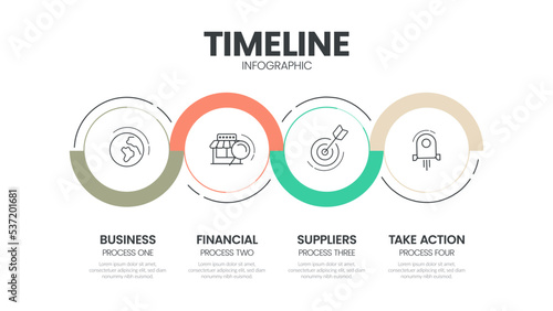 Business project timelines diagrams layout template for slide presentation. Customer journey maps infographic. Creative company timeline processes with 4 options icons. Modern simple workflow vector.