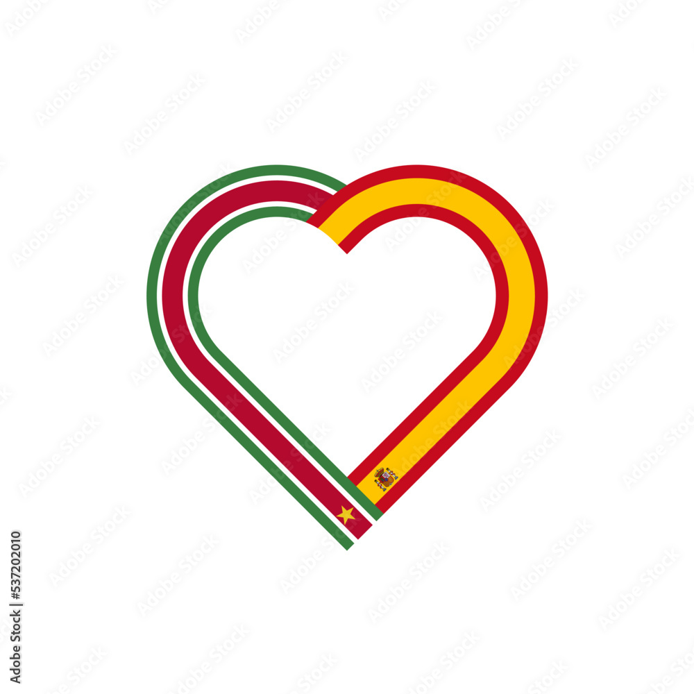 friendship concept. heart ribbon icon of suriname and spain flags. vector illustration isolated on white background friendship concept. heart ribbon icon of suriname and spain flags. vector illustration isolated on white background