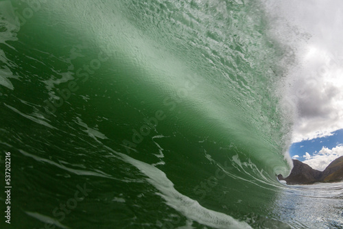 huge dangerous wave breaking close up
