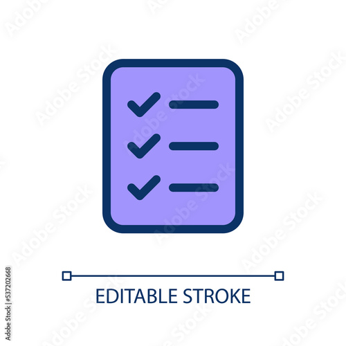 Checklist of completed tasks pixel perfect RGB color ui icon. Business planner. Simple filled line element. GUI, UX design for mobile app. Vector isolated pictogram. Editable stroke. Poppins font used © bsd studio