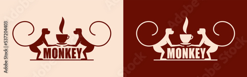 Photography Monkey with a cup of coffee or tea