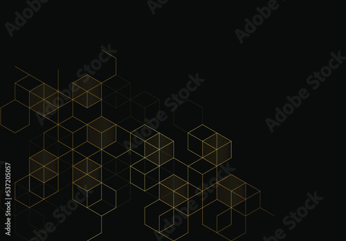 Blockchain concept banner with abstract geometric polygonal with gold lines. Science and technology background. Vector illustration