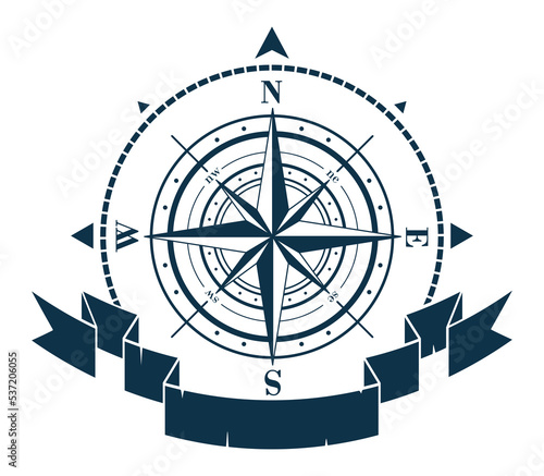 Corporate emblem with windrose or compass rose.  Isolated illustration