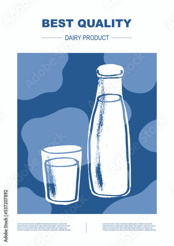 Airan, ayran, milk, buttermilk. Dairy milk product. Abstract Vector Packaging Design Layouts Bundle. Modern Typography Banners with cow pattern. Hand Drawn vector.