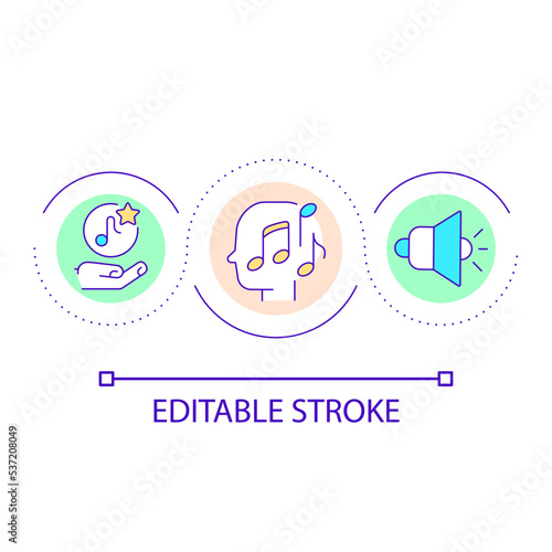 Music industry loop concept icon. Sound recording and manipulating in studio abstract idea thin line illustration. Sound effects. Isolated outline drawing. Editable stroke. Arial font used © bsd studio