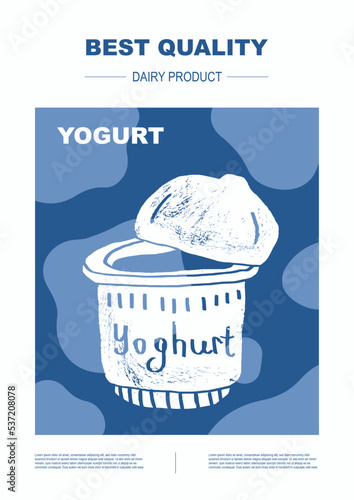 Yogurt. Dairy milk product. Abstract Vector Packaging Design Layouts Bundle. Modern Typography Banners with cow pattern. Hand Drawn vector.