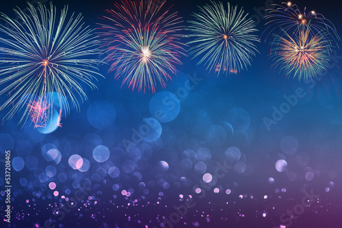 colorful fireworks on bokeh background