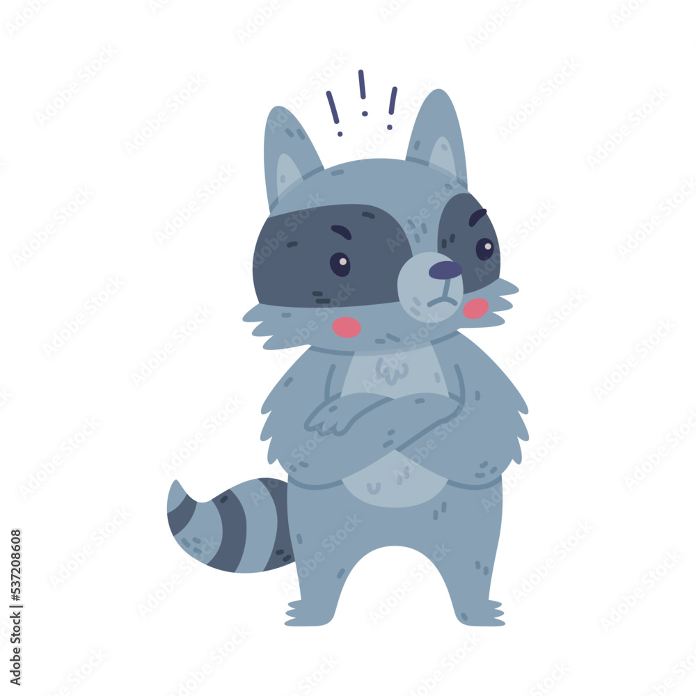 Funny Raccoon Animal Character with Striped Tail Feeling Angry with Frowning Face Vector Illustration Funny Raccoon Animal Character with Striped Tail Feeling Angry with Frowning Face Vector Illustration
