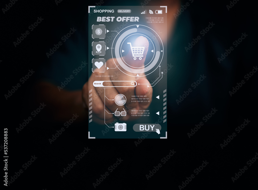 Man Shopping Online on virtual screen and find products on sale. Concept shopping, e-commerce, internet banking, spending money, purchase product. Man Shopping Online on virtual screen and find products on sale. Concept shopping, e-commerce, internet banking, spending money, purchase product.