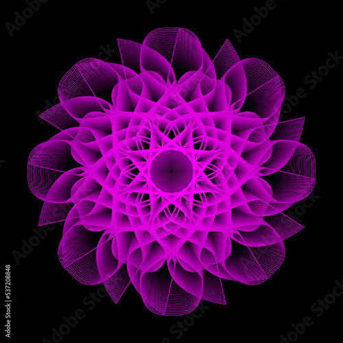 Abstract flower. Mandala. Fluorescent flower. Neon sign. Shimmering neon. Vector Mandala isolated. Vector illustration.