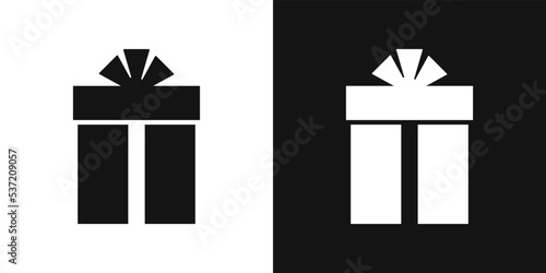 Gift icon on black and white background. Gift box with bow, holiday design element, vector eps 10