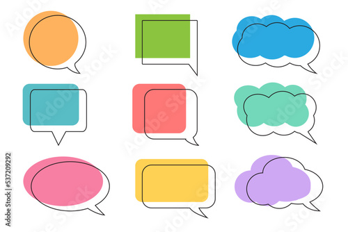 Colorful callout icons set isolated on white background, geometric graphic element.