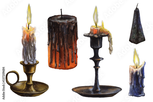 Billede på lærred Set of vintage ritual wax candles with candlesticks